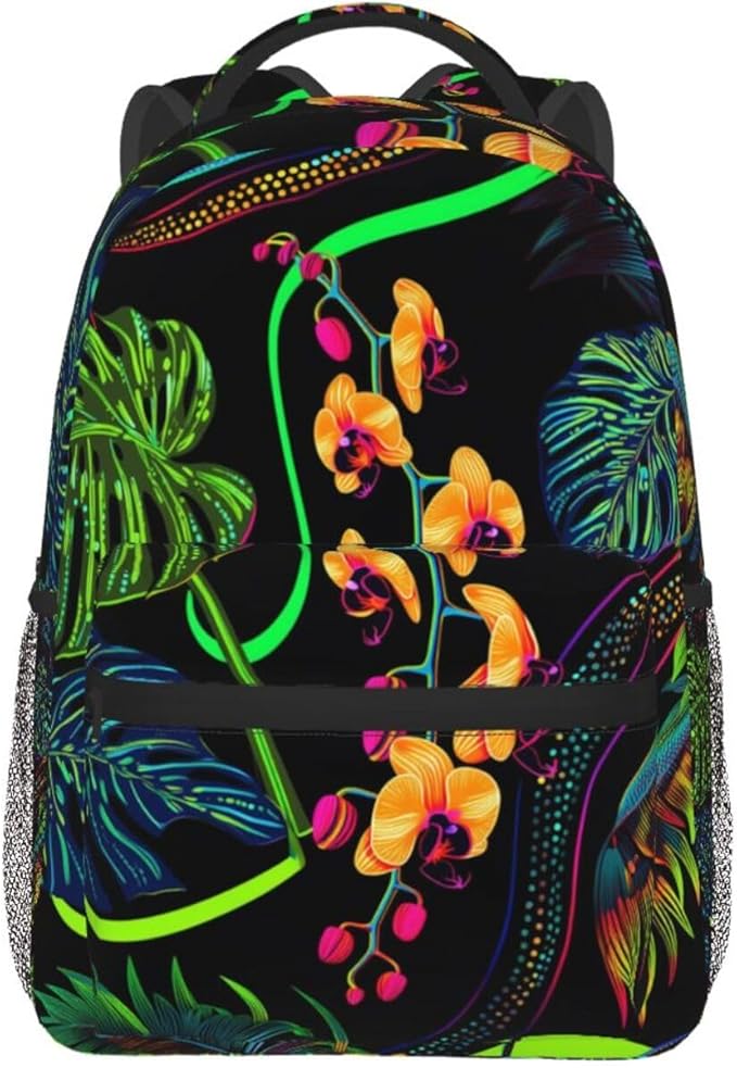 Lightweight Daypack for Camping Business Walking Cycling, Large Capacity Anti-Theft Multipurpose Bookbag, Abstract Fantasy Tropical Foliage Pattern Gym Outdoor Hiking Backpack