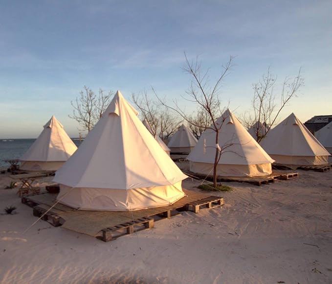 INTSUPERMAI Bell Tent 16.4ft (5m) Canvas Tent 4-Season Yurt Tents Oxford Canvas Bell Yurt Tents for Family Glamping Outdoor Hunting