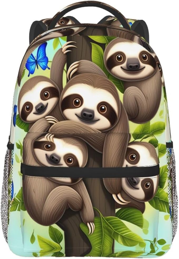 Lightweight Rucksack for Sports Travel Running, Big Capacity Multipurpose Anti-Theft Bookbag, The Happy Time Of The Sloth Family Art Travel and Sport Backpack Rucksack