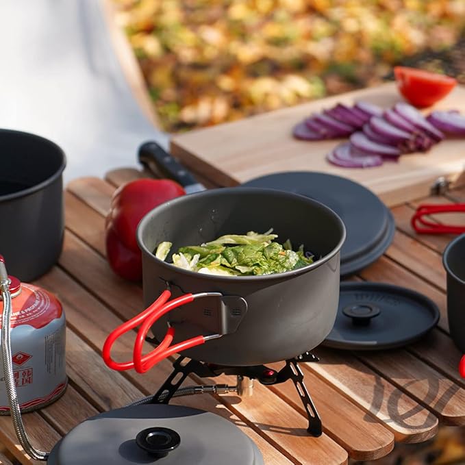 Alocs Camping Cookware Set Camping Gear, Compact Camping Pots and Pans Set, Durable Hard Alumina Camping Cooking Set for Outdoor Backpacking Camping Hiking Picnic, Included Mesh Carry Bag
