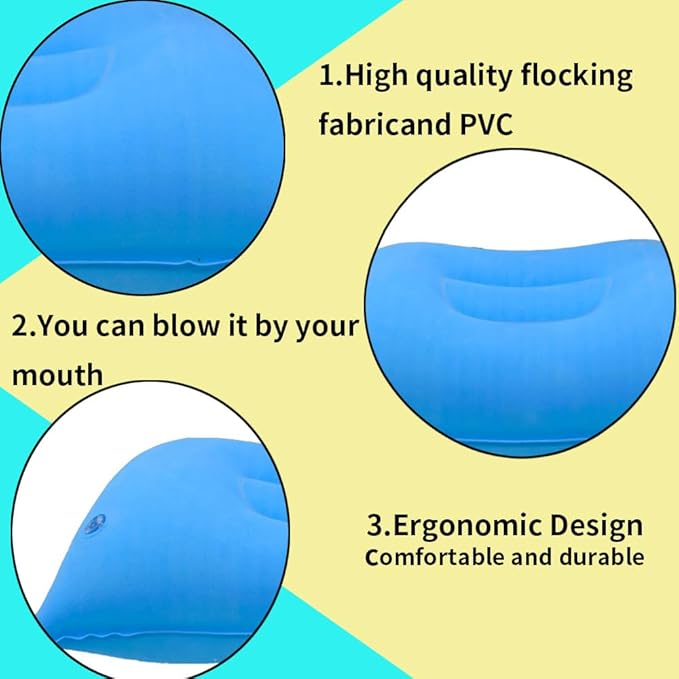 3 Pack Ultralight Inflatable Pillow Small Squared Flocked Fabric Air Pillow Beach Pillow for Camping,Napping,Desk Rest,Hiking,Traveling,Neck Lumbar Support