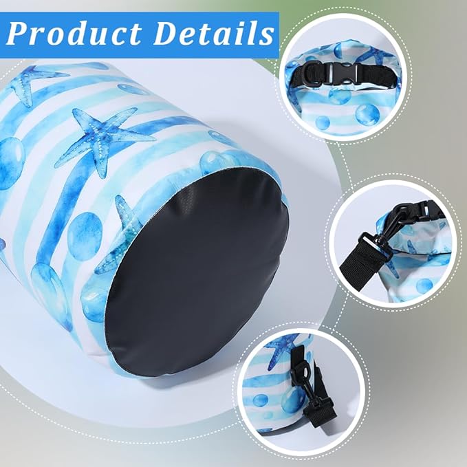 Floating Waterproof Dry Bag Backpack 5L Lightweight Ocean Starfish PVC Roll Top Dry Bag Sack for Kayaking Boating Camping Fishing Swimming Beach Rafting Hiking Outdoor Activities