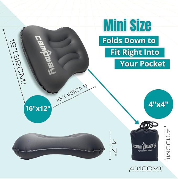 Ultralight Inflatable Camping and Travel Pillows - Compact, Compressible Air Pillow for Neck and Back Support - Pillow for Camping, Hiking and Backpacking - Pack of 2 - Coin Grey