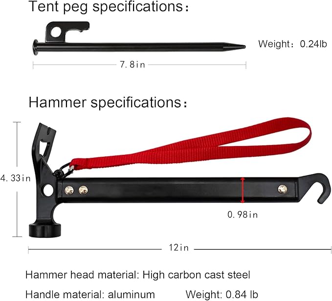 GOLDCAMP 8 Pack Heavy Duty Tent Stakes and Hammer with Canvas Storage Bag, 8in Duty Metal Tent pegs Ground Anchor for Camping、Outdoor、Hiking(Durable Combination)