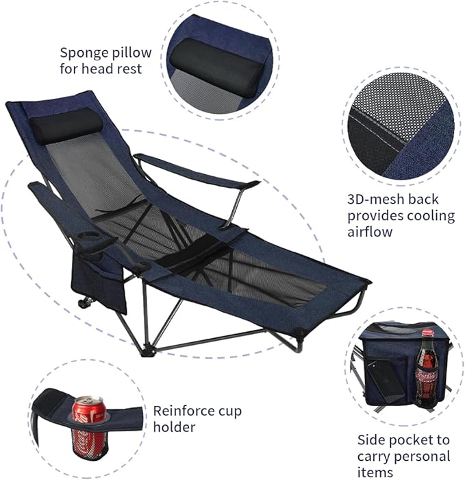 OUTDOOR LIVING SUNTIME Camping Folding Portable Mesh Chair with Removabel Footrest