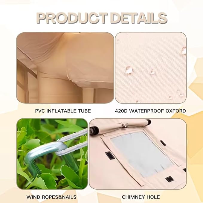 Inflatable Tent, Outdoor Easy Setup Inflatable Tents for Camping, Portable Blow Up Tent with Stove Jack, Cotton Canvas Material for Glamping, for 4 Season, 4/6/8/10 Person Use