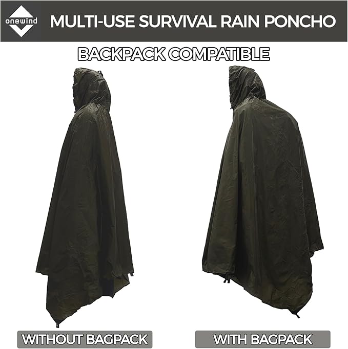 Onewind Lightweight Poncho Shelter, Solitary Shelter Cape Silnylon Emergency Survival Shelter Ultralight Minimalist Shelter for Camping Hiking Backpacking Bug Out Bag