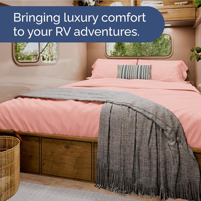 Short Queen Size 4 Piece Sheet Set - RV Short Queen, Soft, Breathable & Cooling Bed Sheets Set with Deep Pockets - Hotel Luxury Bedding for Women, Men, Kids, Teens, Boys & Girls - Oeko-Tex - Baby Pink