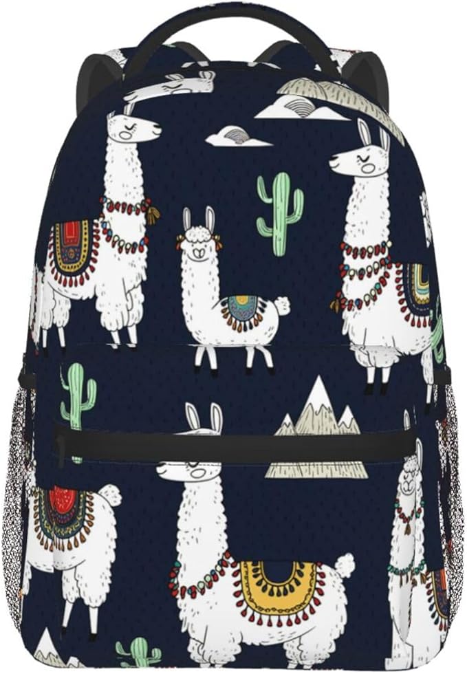 Backpack Lightweight Anti-Theft Multipurpose Alpaca Sloth And Catus Art Shoulder Bag Large Capacity Travel Hiking Backpack With Padded Straps