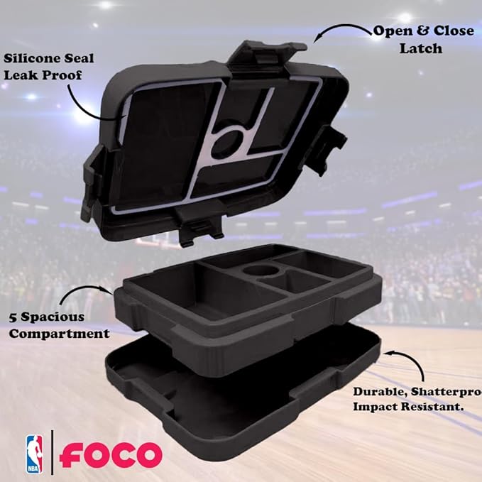 FOCO NBA Unisex-Adult Officially Licensed Team Color Stripe Primary Logo Basketball Leak Proof 5 Compartment Bento Lunch Box - Boston Celtics