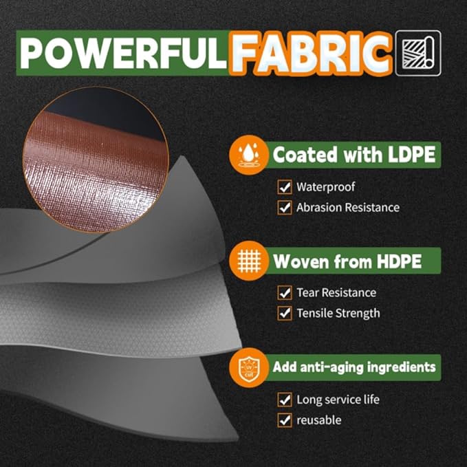 RAINDEWAY 6x8 Feet Super Heavy Duty Tarp, 18 Mil, UV Resistant, Weatherproof, Multipurpose Waterproof Poly Tarp with Grommets and Reinforced Edges, Gray/Brown