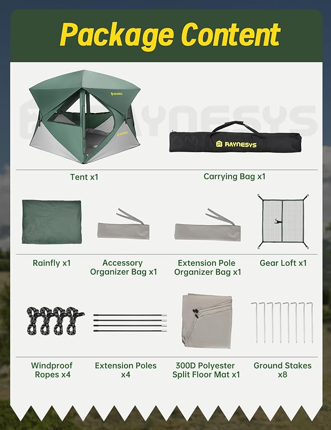 Camping Tent, 4 Person Tent for Camping, Setup in 60 Seconds, 4 Person Pop up Tents, Hub Tents, Water-Resistant, Windproof, Instant Cabin Tents with Rainfly & Carry Bag for Outdoor Camping