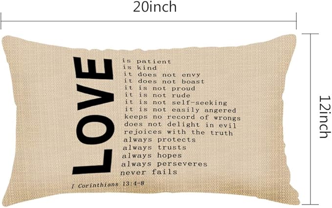 Throw Pillow Cover Love Quote 1 Corinthians 13 4-8 Decorative Pillow Case Home Decor 20x12 Inches Pillowcase