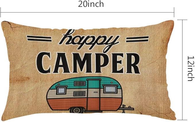 Throw Pillow Cover Happy Camper Camping Outdoor Decorative Pillow Case Home Decor 20x12 Inches Pillowcase