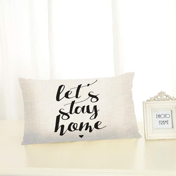 Throw Pillow Cover Let's Stay Home Decorative Pillow Case Home Decor 20x12 Inches Pillowcase