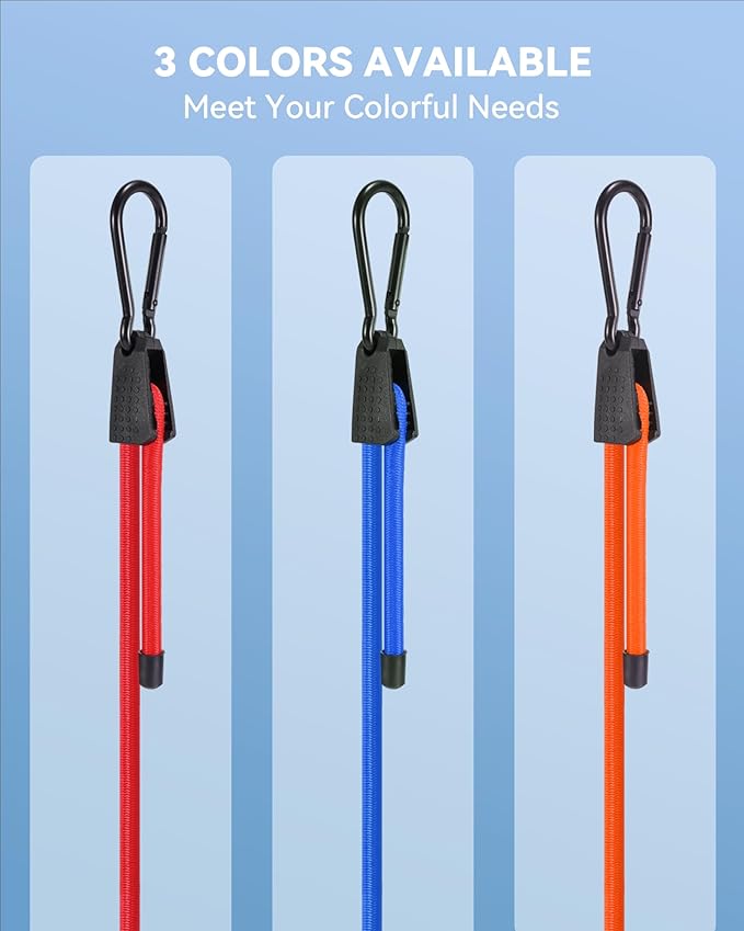 8 Pcs 60 Inch Adjustable Carabiner Bungee Cords with Hooks, Easy to Adjust from 7" to 60", Blue Bungee Straps with UV-Resistance & Superior Elasticity for Cargo, Bike, Luggage, Carts, Truck, etc