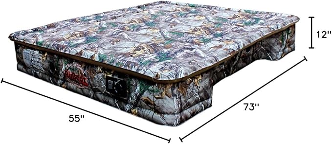 Pittman Outdoors AirBedz Mid-Size, Short Bed Truck Bed Air Mattress - 6-6.5' Long, Built-in Rechargeable Battery Air Pump, Realtree Camo, Carry Bag, Patch Kit, 73"x 55"x 12".
