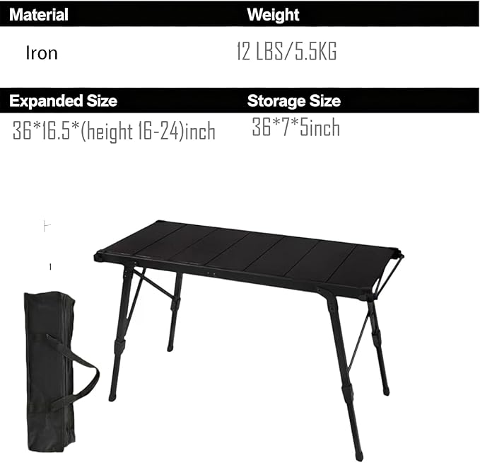 IGT Camping Table with Extended Frames, Portable and Foldable Outdoor IGT Camp Tables, Ultralight Height Adjustable Camp Table with Carry Bag for Car Camping Picnic RV Trip Patio Backyard