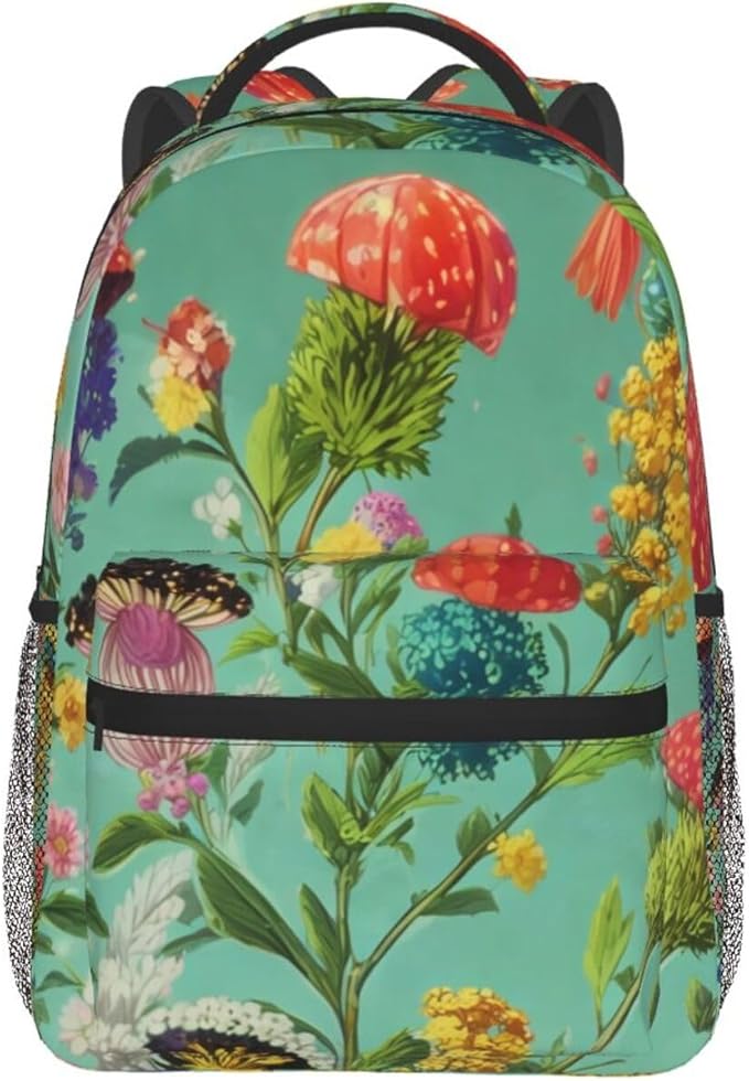 Backpack Multipurpose Anti-Theft Large Capacity Bookbag, Cartoon Under Sea Ocean Jellyfish Flowers Art Travel Hiking Daypack With Side Pockets