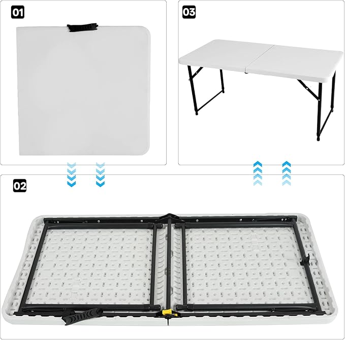 4FT Portable Folding Table, Adjustable Height, Easy Storage for Outdoor Camping, Picnic, Party