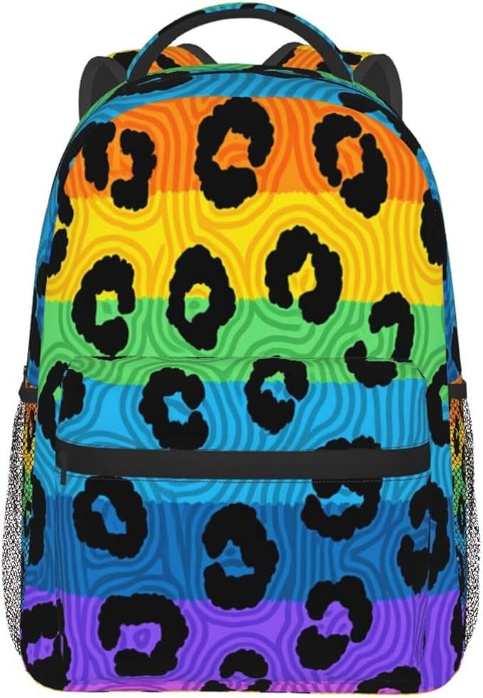Men Women Lightweight Neon Leopard Bright Colored Pattern Backpack Large Capacity Bookbag With Smooth Zippers for Gym Business Running