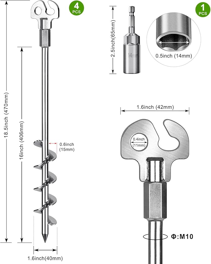 SELEWARE 4 Pack Trampoline Stakes Heavy Duty Ground Anchors High Wind Trampoline Stakes Anchors Spiral Earth Anchors for Secure Animals Trampolines Tents Shed Swing Set Mobile Homes Carport