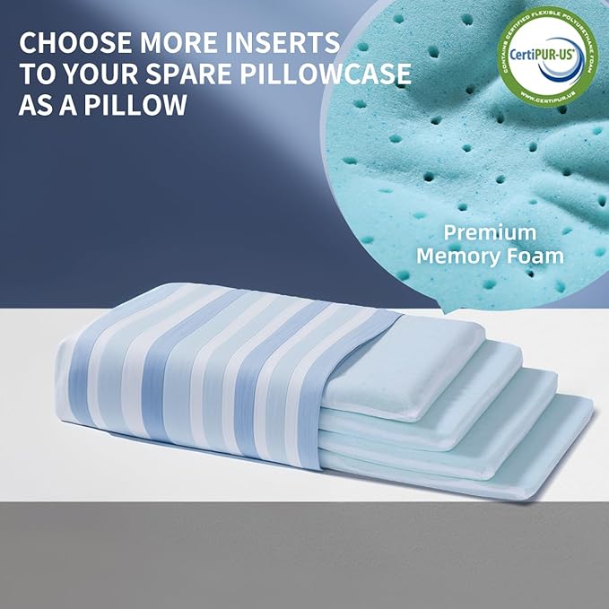 LOFE Adjustable Memory Foam Pillow's One Layer - 1 Height 1.2'' Insert for Cervical Pillow for Neck Pain Relief, CertiPUR-US Memory Foam Piece, Ultra Thin Pillow for Stomach Sleeper, Blue, Ultra Soft