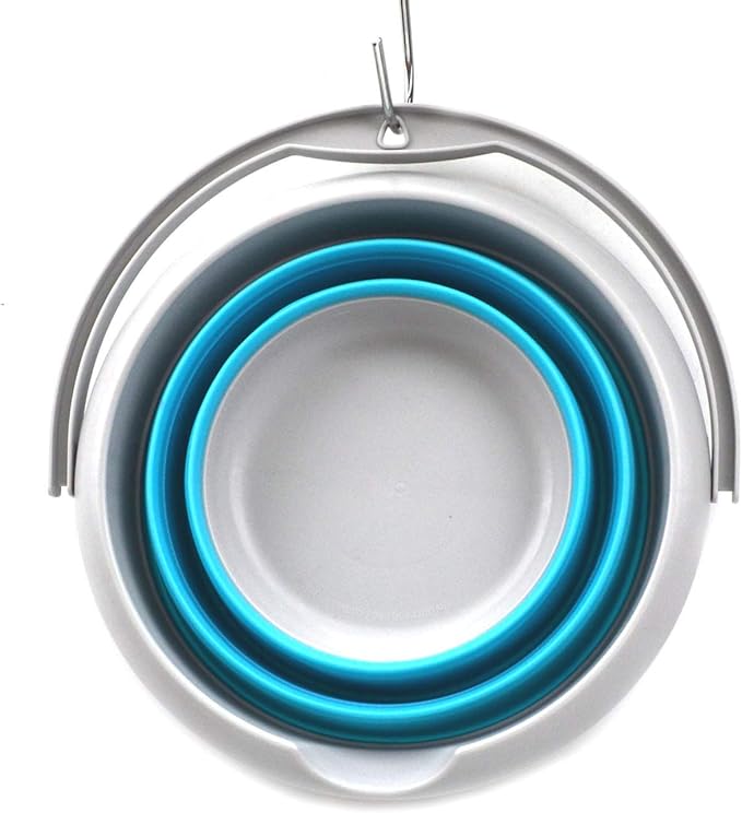 SAMMART 5L / 1.32 Gallon Collapsible Plastic Bucket - Foldable Round Tub - Portable Fishing Water Pail - Space Saving Outdoor Waterpot (5L Round, Grey/Bright Blue)