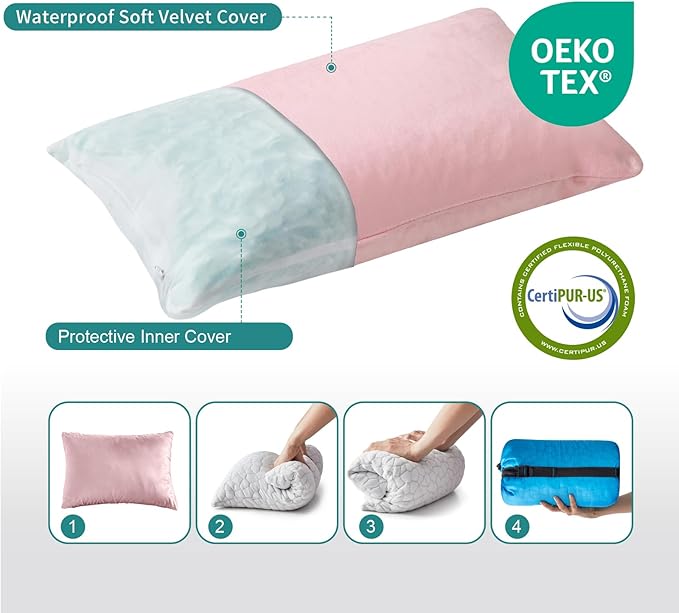 Small Shredded Gel Memory Foam Pillow,Adjustable for Contoured Support -Portable Ideal for Backpacking, Camping, Travel, Car, Airplane,Office Nap