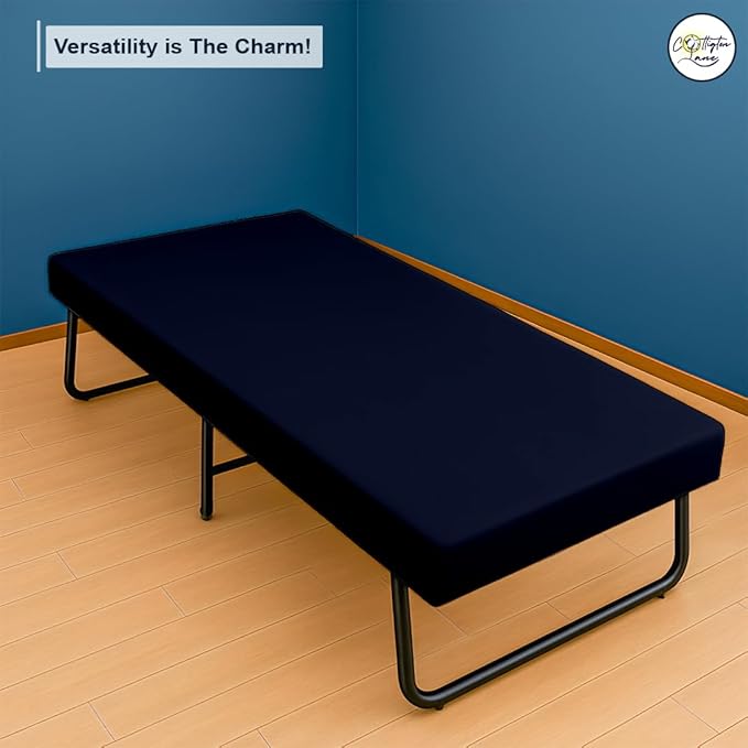 Cot Fitted Sheet 28 x 75, 100% Egyptian Cotton, 1 PC Cot Size Bottom Sheet Only, Perfect for Narrow Twin, Camp Bunk, Army Cots, Trifold Mattress, Camping Cot, Guest Bed Replacement(Navy Blue)