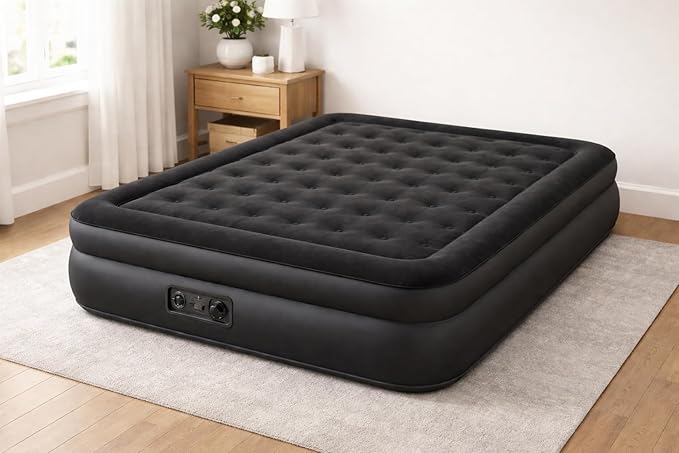 Queen Air Mattress with Built-In Electric Pump, 10-Inch Inflatable Bed with Pillow Rest Surface, Durable Support Coil Construction, 600 lb Weight Capacity, Blow-Up Mattress for Guests,Travel & Camping