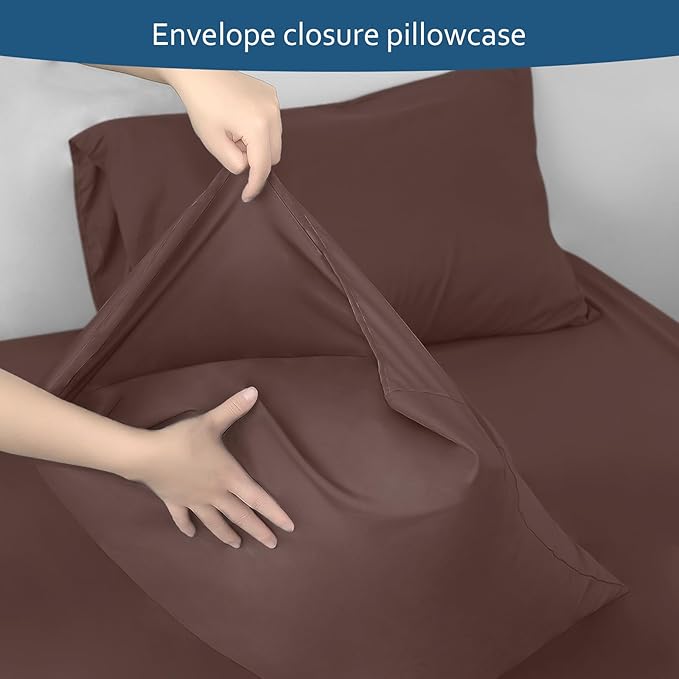 Air Mattress Queen Sheet Set - Deep Pocket 4 Piece Queen Size Sheet Set - Breathable & Fade Resistant Easy Fits 16in to 24in Pillow Top Bed Mattress - Brown