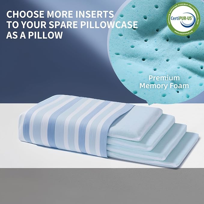 LOFE Adjustable Memory Foam Pillow's Two Layers - 1.2'' Insert 2 Pack for Cervical Pillow for Neck Pain Relief, CertiPUR-US Memory Foam Piece,Thin Pillow for Stomach Sleeper, Blue, Soft