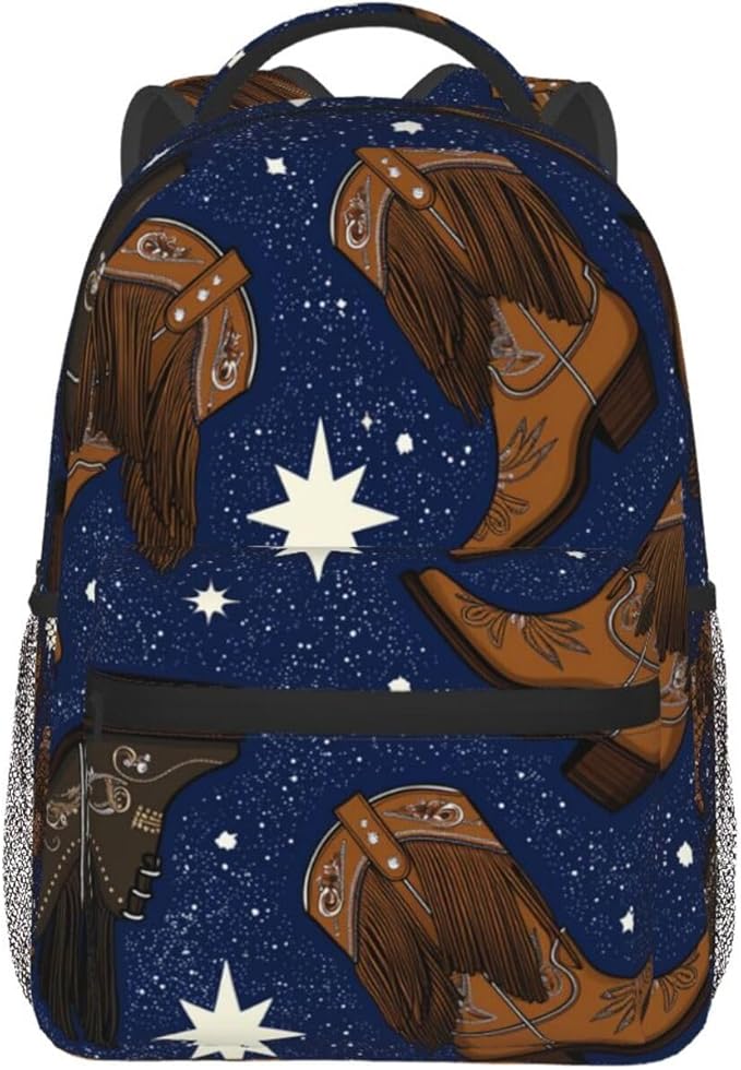 Men Women Polyester Beautiful Colourful Cotton Teal Cowboy Boots Daypack Big Capacity Shoulder Bag With Adjustable Shoulder Straps for Camping Travel Walking Cycling