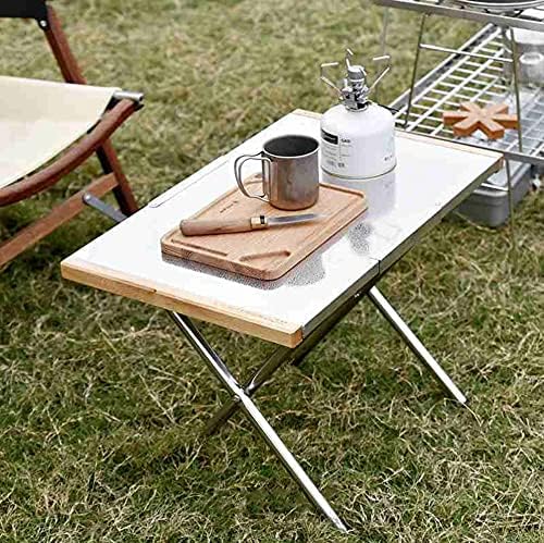CAMPINGMOON Camping Side Table Heat-Resisting Stainless Steel Embossing Process for Outdoor Table Top Grill with Carrying Bag T-370