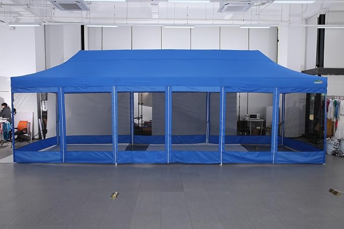 COBIZI 10x30 Canopy Tent, Heavy Duty Pop up Canopy with Sidewalls, Waterproof Easy Setup Canopy with Mosquito Netting, Outdoor Instant Screen Tents for Parties, Wedding with Roller Bag, White