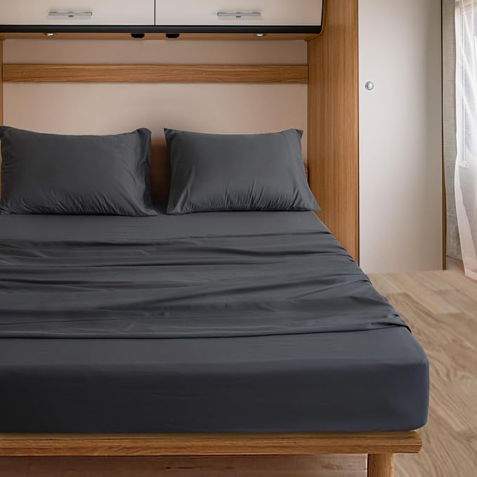 SPRINGSPIRIT RV Queen Sheets, Super Soft RV Short Queen Sheets for RV Camper, 4 Piece Bed Sheets Set Deep Pockets, Extra Soft and Breathable Bedding Sheets, Black