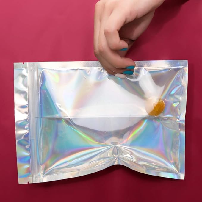 100 Pieces Mylar Holographic Resealable Bags - 3 x 4" Smell Proof Bags, Foil Pouch for Party Favor Food Storage (Holographic Color, 3 x 4 Inch)