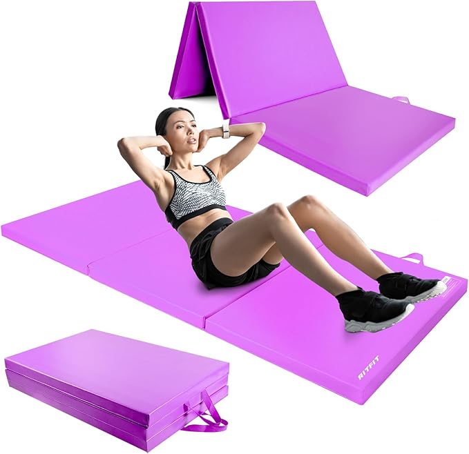 RitFit Upgraded Folding Exercise Mat, 2 Inch Thick Gymnastics Mat 3’x6’,4’x8’,4x10’,2'x8' with Carrying Handles for Yoga, MMA, Stretching, Core Workouts and Home Gym Protective Flooring