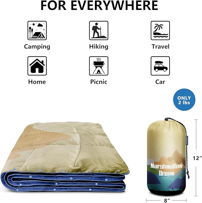 Camping Blanket, Puffy Down Alternative Blanket Lightweight Windproof for Outdoors,Hiking, Backpacking,Beach,Car,Picnic,Stadium