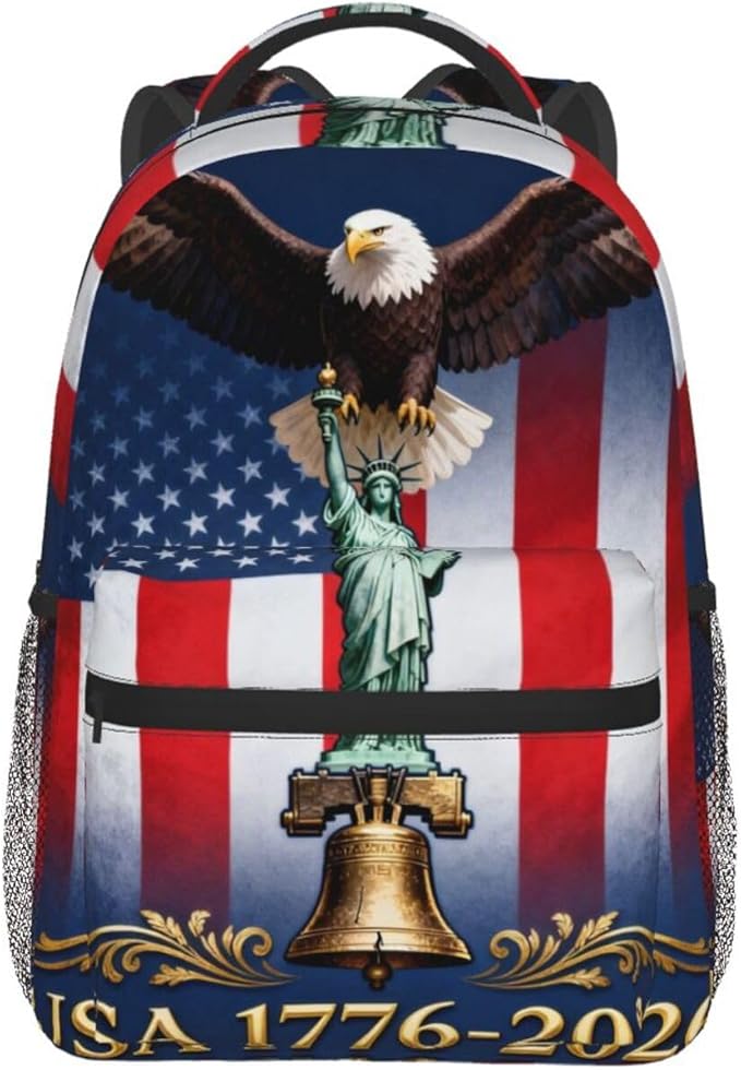 Men Women Lightweight USA 250th Anniversary America Patriotic Art Casual Daypack Big Capacity Bookbag With Padded Straps for Gym Travel Walking Cycling
