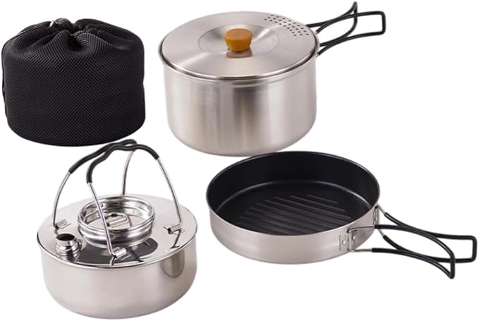 Camping Mess Kit,Nonstick Frying Pan,Open Fire Cookware,Folding Handle,Gear,Outdoor Camping Cookware,Soup Pot for Camping BBQ
