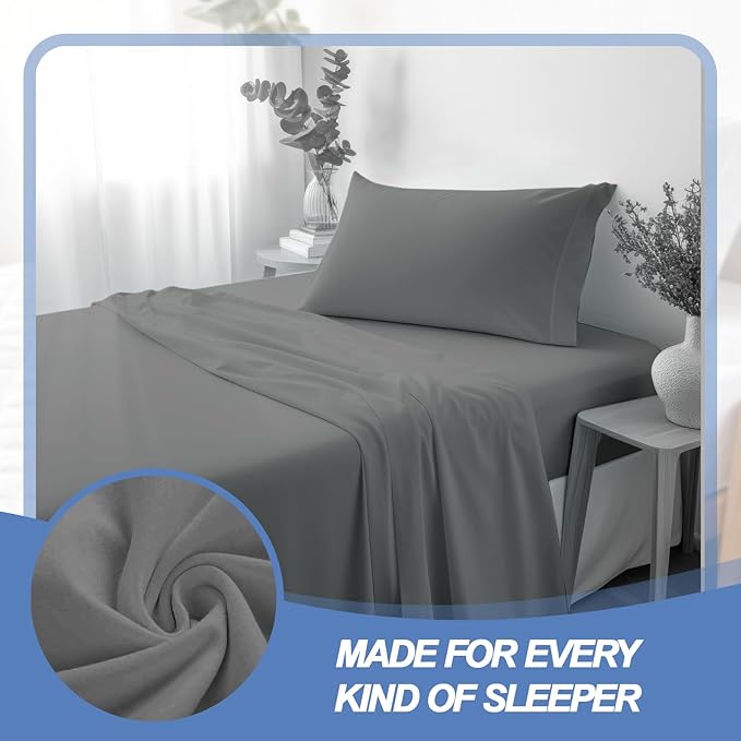 Peryiter 3 Pcs Twin Size Air Mattress Sheets Set Deep Pocket Fitted Sheets for 16-23 Inch Bed, Fitted Sheet with Inflation Opening, Soft Breathable Sturdy for Guests, Camping, Rvs(Twin Size, Grey)