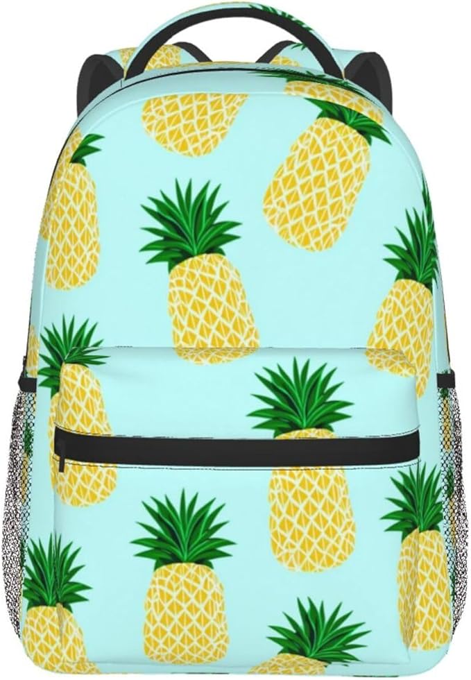 Polyester Daypack for Hiking Work Running, Big Capacity Anti-Theft Multipurpose Shoulder Bag, Hawaiian Tropical Pineapple Travel and Sport Backpack Rucksack