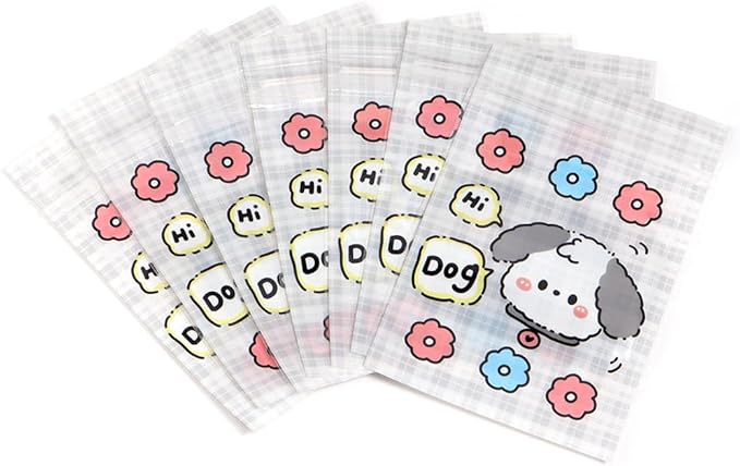 50 Pieces 7.5x11cm Small Cartoon Resealable Bags Cute PP Bag For Jewelry Packaging Bags Premium Adorable Anime Gift Bag (Grey dog)