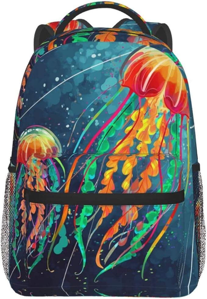 Lightweight Daypack for Camping Business Walking Cycling, Large Capacity Anti-Theft Multipurpose Bookbag, Watercolor Under Sea Ocean Jellyfish Gym Outdoor Hiking Backpack