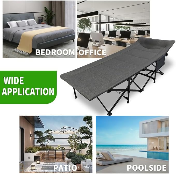Northroad Camping Cot for Adults with Cushion and Pillow, Portable Folding Bed for Sleeping, Lightweight Tent cot with Carry Bag Supports 450 lbs (Grey)
