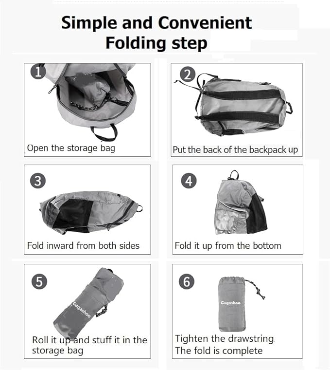 Small Foldable Hiking Daypack Packble Skin Casual Backpack Camping Cycling Travel Outdoor Day Bags Useful (Black)