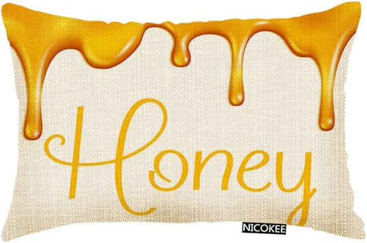 Throw Pillow Cover Honey Splash Dripping Sweet Drops from Bee Honeycomb for Beekeeping Bakery of Dropping Syrup Desserts Decorative Pillow Case Home Decor 20x12 Inches Pillowcase