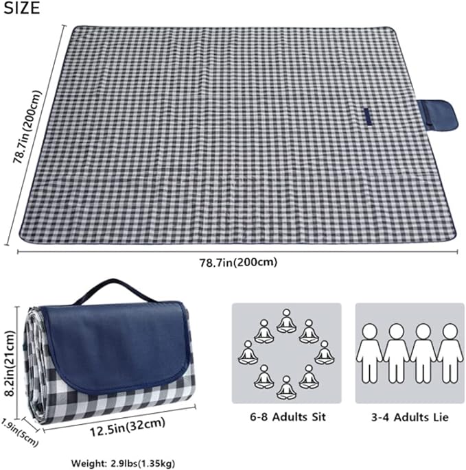 K Y KANGYUN Outdoor Picnic Blankets 80" x 80", Extra Large Beach Blanket, Foldable Lightweight Waterproof Sand Mat, Picnic Blanket for Beach Camping Hiking Park Patio (Dark Blue, 80x80 inch)